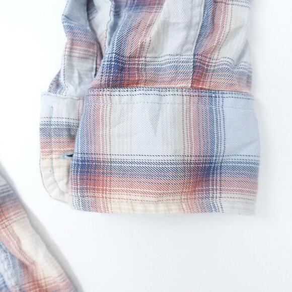 Abercrombie & Fitch Shirt Women's Medium Orange Blue Plaid Button-Down Formal - Picture 4 of 8